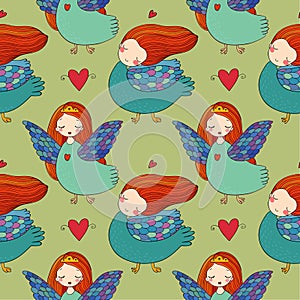 Pattern with girl Sirin.