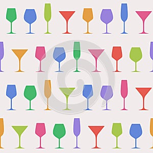 Pattern with glasses silhouettes.Endless background with alcohol drink goblets.Holiday backdrop with simple logos.Icon`s