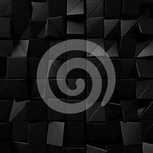 A pattern of glossy black cubes and pyramids, arranged in a complex geometric