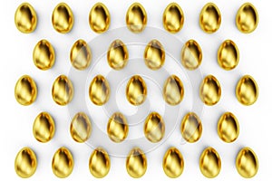 Pattern golden eggs background. Golden eggs view top. Golden egg as a sign of wealth, luxury. Egg as a symbol of easter