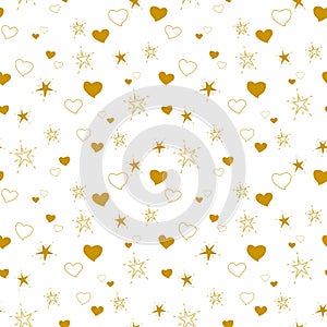 Pattern of golden hearts and stars