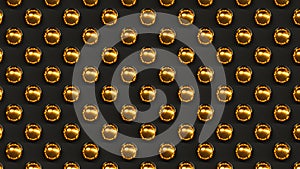 Pattern of golden spheres on a gray background 3d render