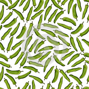 Pattern with Green anaheim peppers. Cartoon style.