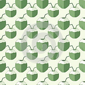 Pattern of Green Coconuts with Straws
