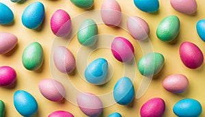 Colorful Easter Eggs on a yellow studio wallpaper background