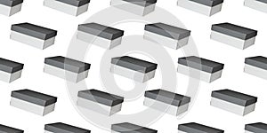 Pattern of grey and white closed rectangular cardboard boxes on white background