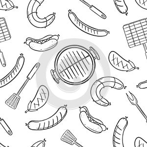 A pattern with grill and barbecue elements for the menu of a restaurant bar cafe on a white background Vector