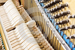 Pattern of hammers and strings inside piano