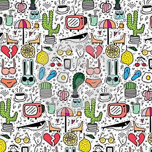 Pattern with hand drawn doodle lovely background. Doodle funny.