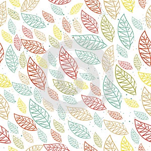 Pattern with hand drawn flying leafs. Scandinavian Style
