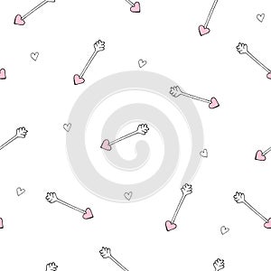 Pattern with hand drawn heart and slicks.