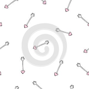 Pattern with hand drawn heart and slicks.