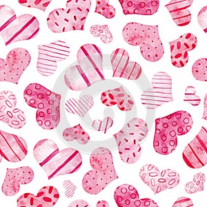 A pattern with hand-drawn watercolor hearts