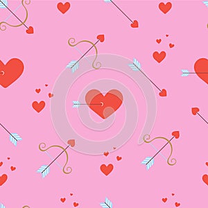 Pattern with hearts, bow and arrows