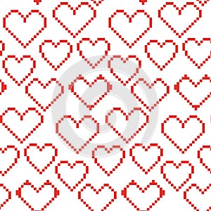 A pattern of hearts made of pixels. Elements of ison pixel hearts in retro style. Vintage love symbol, 8-bit vector photo