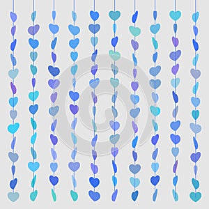 Pattern hearts skewered like beads on line blue on gray