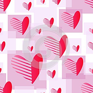 Pattern. Hearts, squares. Background for Valentines Day, greeting cards, cover, labels, promotions templates.