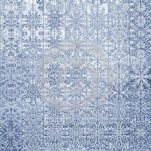 Pattern of hexagonal tiles, each featuring a unique snowflake