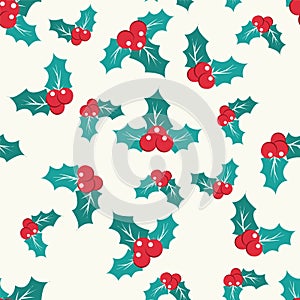 Pattern with Holly Berry on a white background