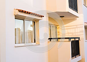 Pattern of hotel room balconies in modern building