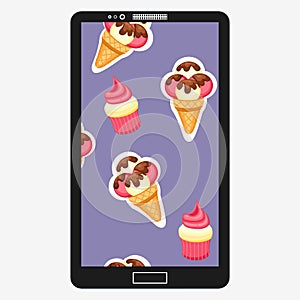 Pattern Ice Cream and Cupcake vector illustration. Background of texture