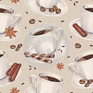 Pattern with illustrations of coffee cup