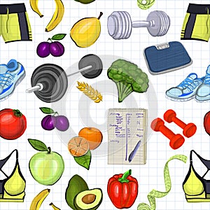 Pattern with images about healthy lifestyle