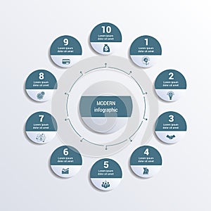 Pattern for infographic 10 positions monochromic vector image from circles in circle