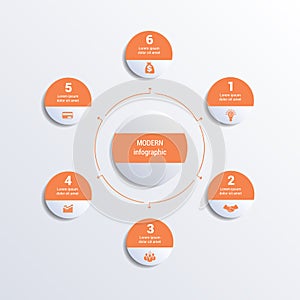 Pattern for infographic 6 positions monochromic vector image from circles in circle