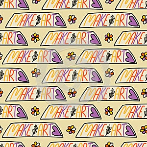 A pattern with the inscription Make Love in the style of 1970, a hand-drawn vector pattern