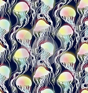 Pattern with iridescent jellyfishes