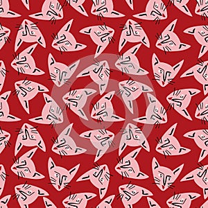 Pattern with kitty with a lovely face. Freaky comic cat face