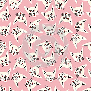 Pattern with kitty with a lovely face. Freaky comic cat face