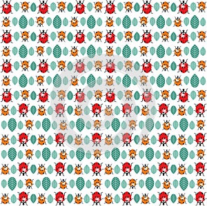 pattern ladybug, Pattern seamless, Beetles on leaves