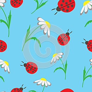 pattern of ladybugs and daisies