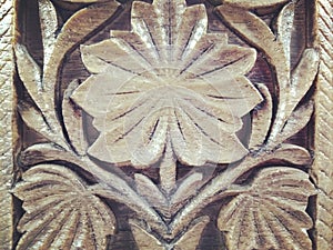 Pattern of Leaf carved on wood.