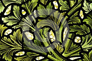 Pattern of leafs in stained glass