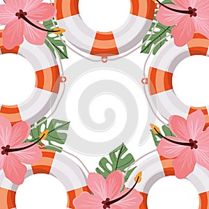Pattern of lifesaving with flower summer in white background