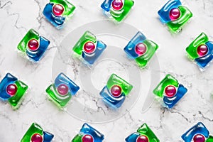 pattern of liquid Laundry Detergent Pod. Washing gel capsules close up.minimalism.Housework concept.laundry detergent on