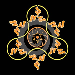 Pattern logo. Orange yellow patterns on a black background. Exclusive sign for the company.