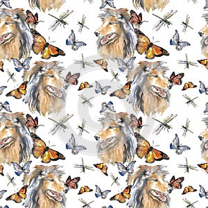 Pattern - long-haired collie and butterfly