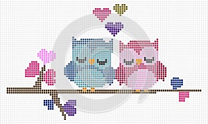 Pattern love of birds. Pixel birds image.