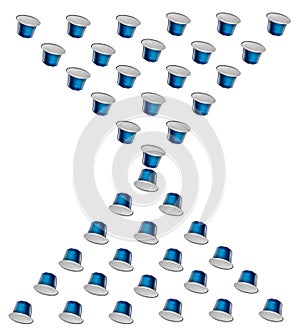 pattern made of blue no logo new fresh aluminum coffee capsules isolated over white background