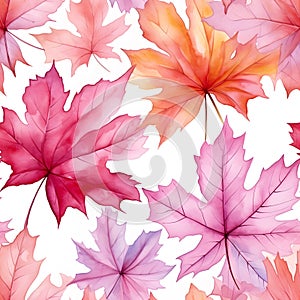 pattern of maple leaf in autumn season. Watercolor illustration nature background, Generative AI