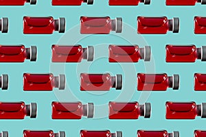 Pattern: medical vials for injection with red liquid and metal cap