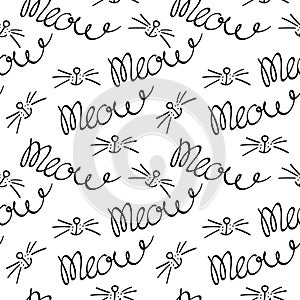 Pattern with meow lettering, cats nose and whisker