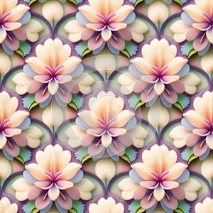 Pattern mirror of flowers and leaves abstract in cream colors. Pattern mirrored repeat for background. Generative AI