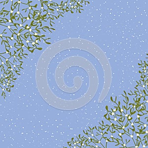 Pattern with mistletoe on a blue background