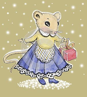 Pattern mouse with a gift girl holiday new year christmas decorations photo