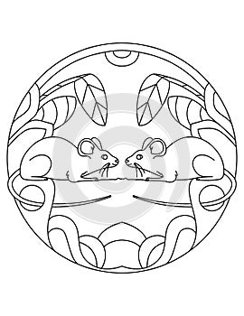 Pattern with a mouse. Illustration with a mouses. Mandala with an animal. Mouse in a circular frame